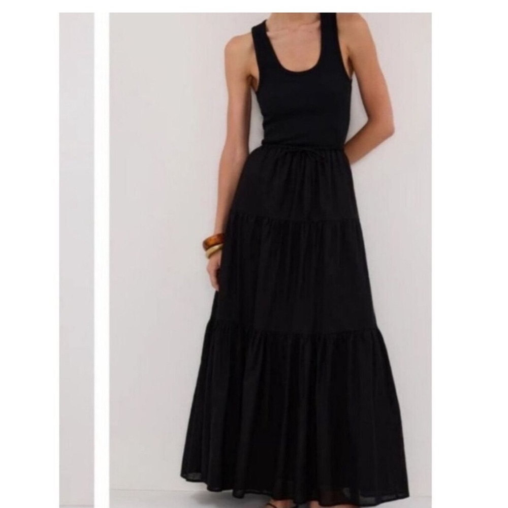 DISSH Fletcher Skirt Black Linen Blend Tiered Maxi NEW